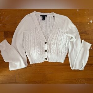Forever 21 Cream Cable Knit Cropped Cardigan with Buttons